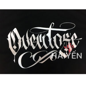 Ao thun OverDose Thai Lan mau den in chu OverDose trang kieu Graffiti T0048